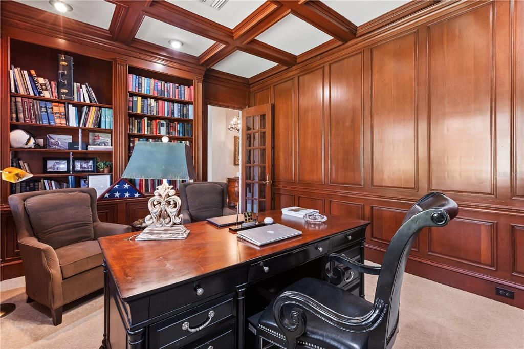 Home Office, Interior, Recessed Lighting, Wooden Beams, Wooden Walls