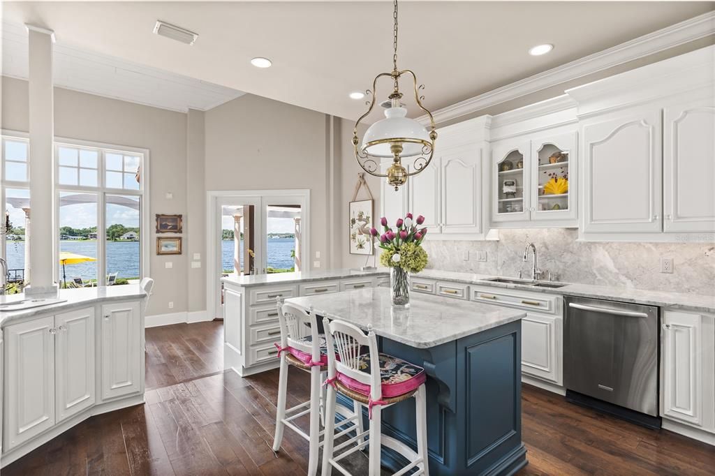 Chandelier, Interior, Kitchen, Pendant Lights, Recessed Lighting, Water, Wood Texture Flooring