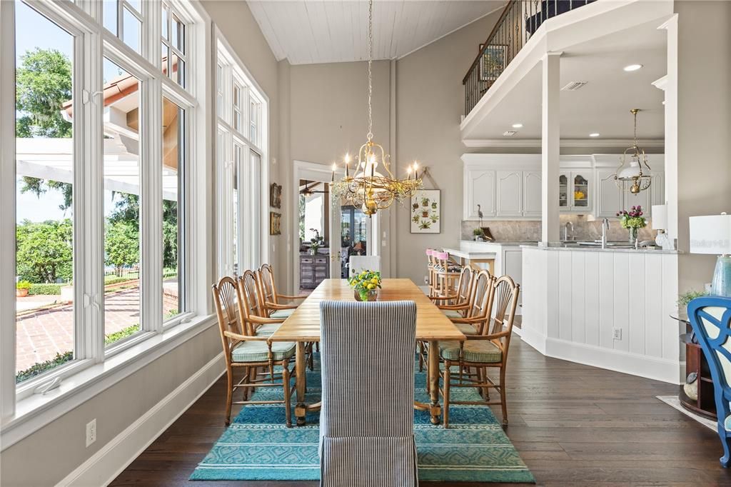 Chandelier, Dining room, Interior, Pendant Lights, Recessed Lighting, Wood Texture Flooring