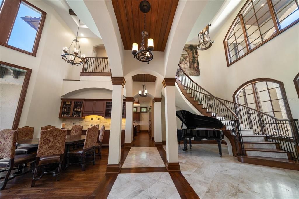 Chandelier, Dining room, Interior, Marble, Pendant Lights, Piano