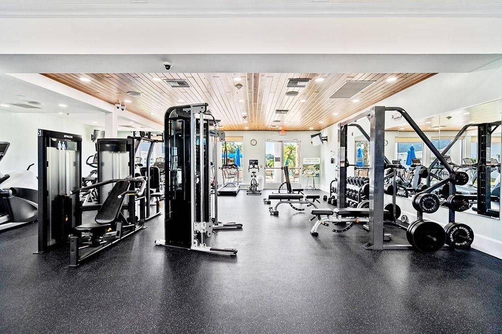 Fitness Equipment, Gym, Interior, Recessed Lighting, Wooden Ceilings