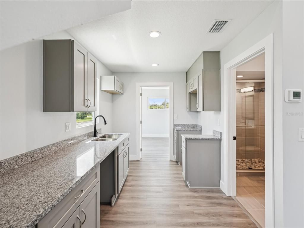 Interior, Kitchen, Recessed Lighting, Wood Texture Flooring