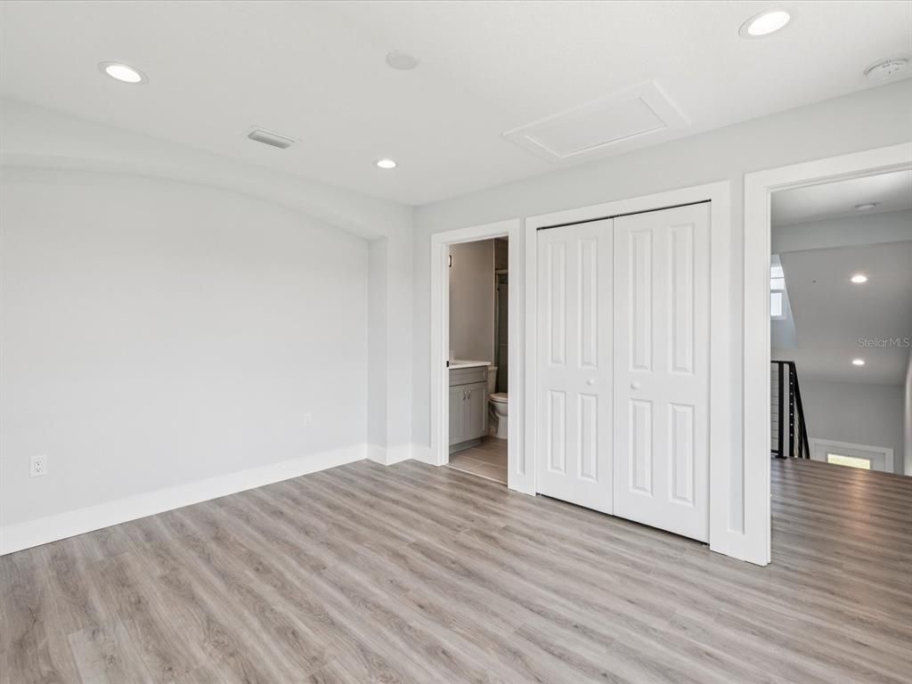 Bathroom, Empty room, Interior, Recessed Lighting, Wood Texture Flooring