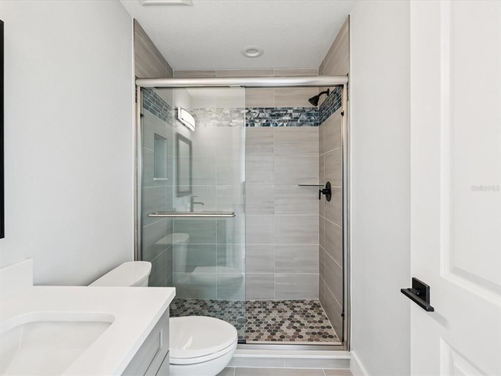 Bathroom, Glass Shower, Interior, Recessed Lighting