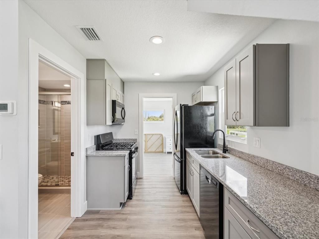 Interior, Kitchen, Recessed Lighting, Wood Texture Flooring