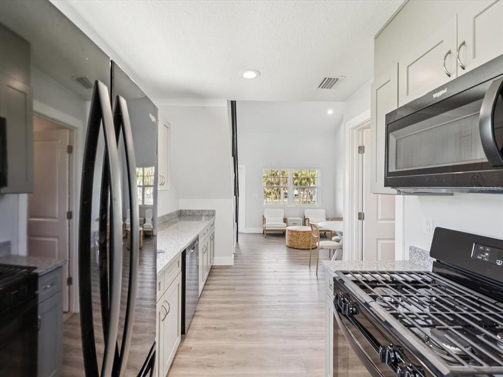 Interior, Kitchen, Living room, Recessed Lighting, Wood Texture Flooring