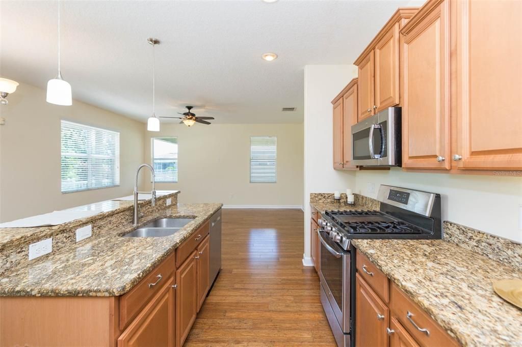 Interior, Kitchen, Pendant Lights, Recessed Lighting, Wood Texture Flooring
