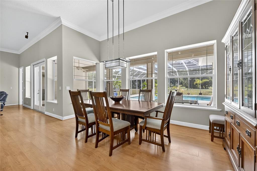 Dining room, Interior, Pendant Lights, Sun Room, Wood Texture Flooring