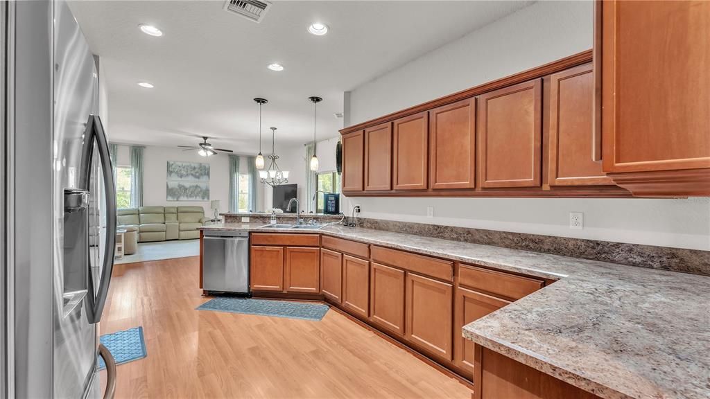 Interior, Kitchen, Pendant Lights, Recessed Lighting, Wood Texture Flooring