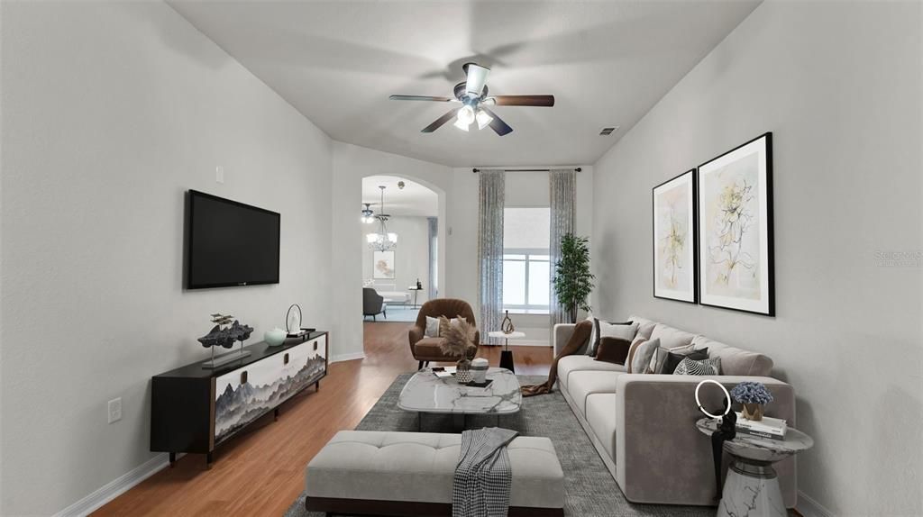 Interior, Living room, Pendant Lights, Wood Texture Flooring