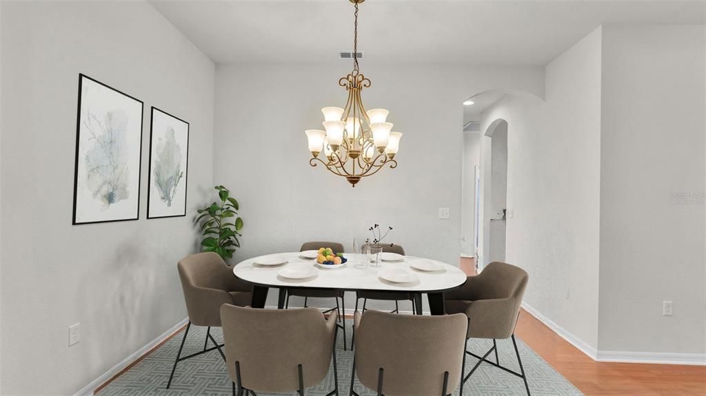 Chandelier, Dining room, Interior, Recessed Lighting, Wood Texture Flooring