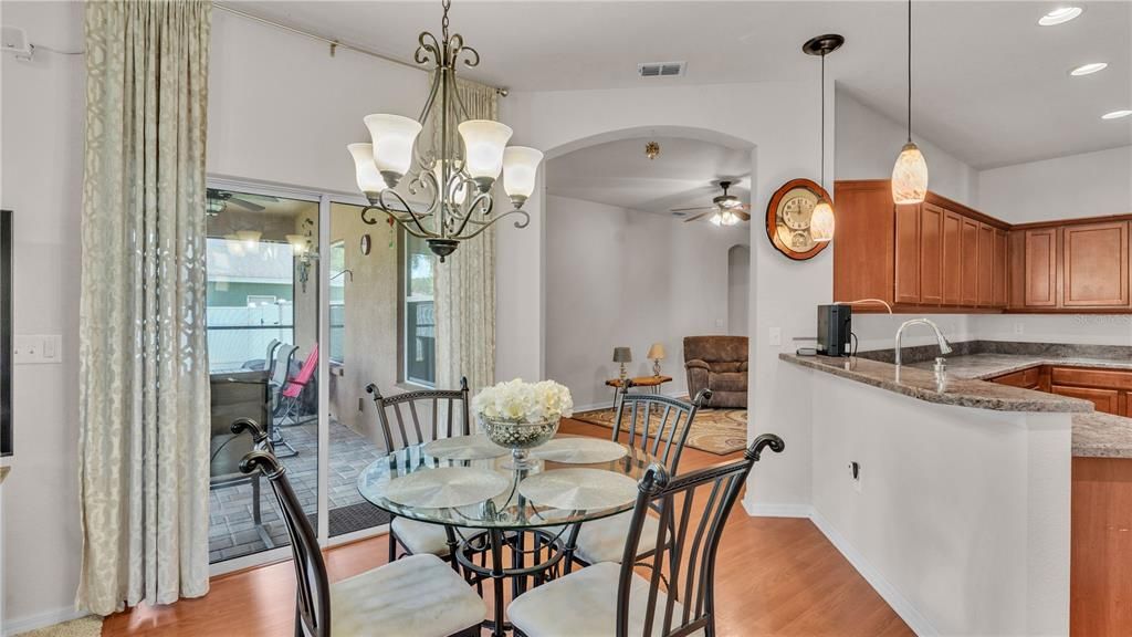 Chandelier, Dining room, Interior, Pendant Lights, Recessed Lighting, Wood Texture Flooring