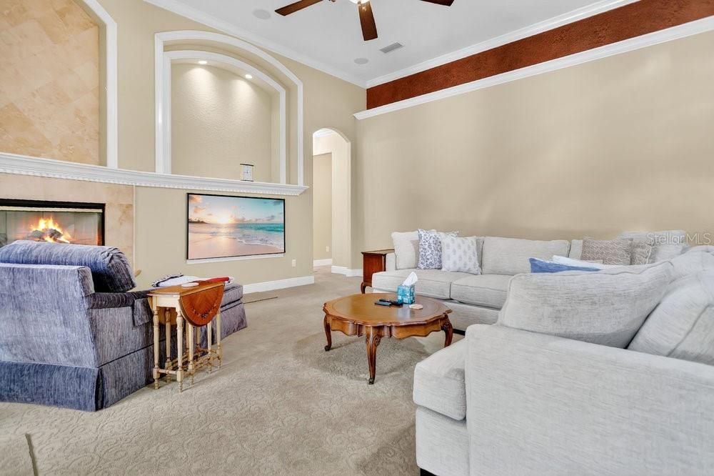 Fireplace, Interior, Living room, Recessed Lighting