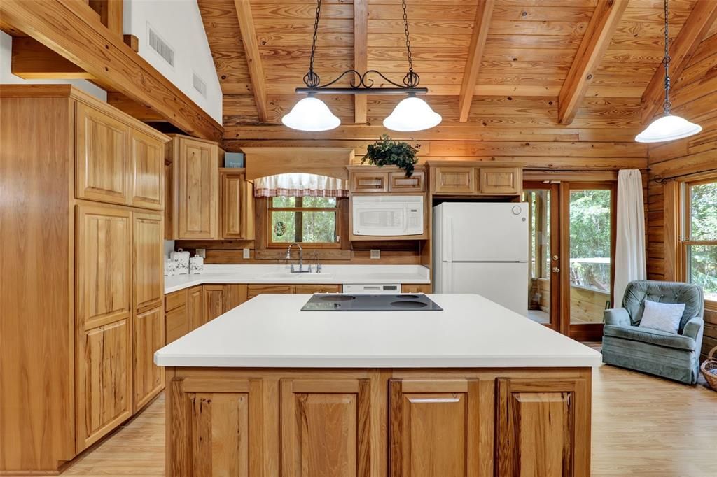 Interior, Kitchen, Pendant Lights, Wooden Beams, Wooden Ceilings, Wood Texture Flooring, Wooden Walls