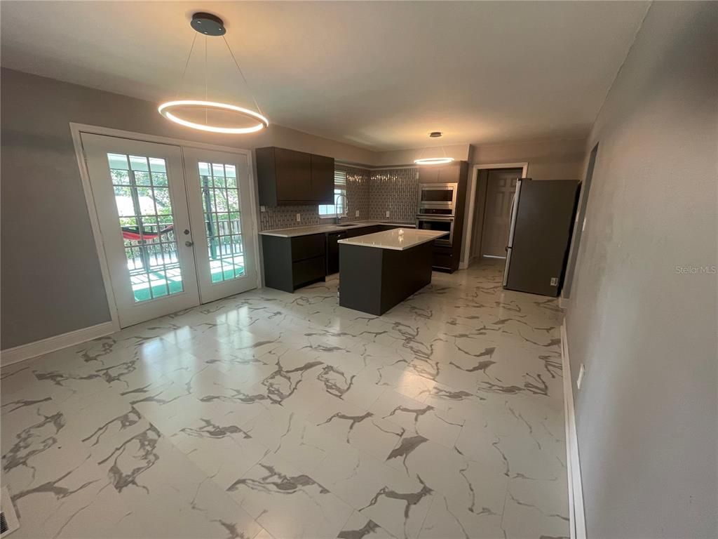 Interior, Kitchen, Marble, Pendant Lights