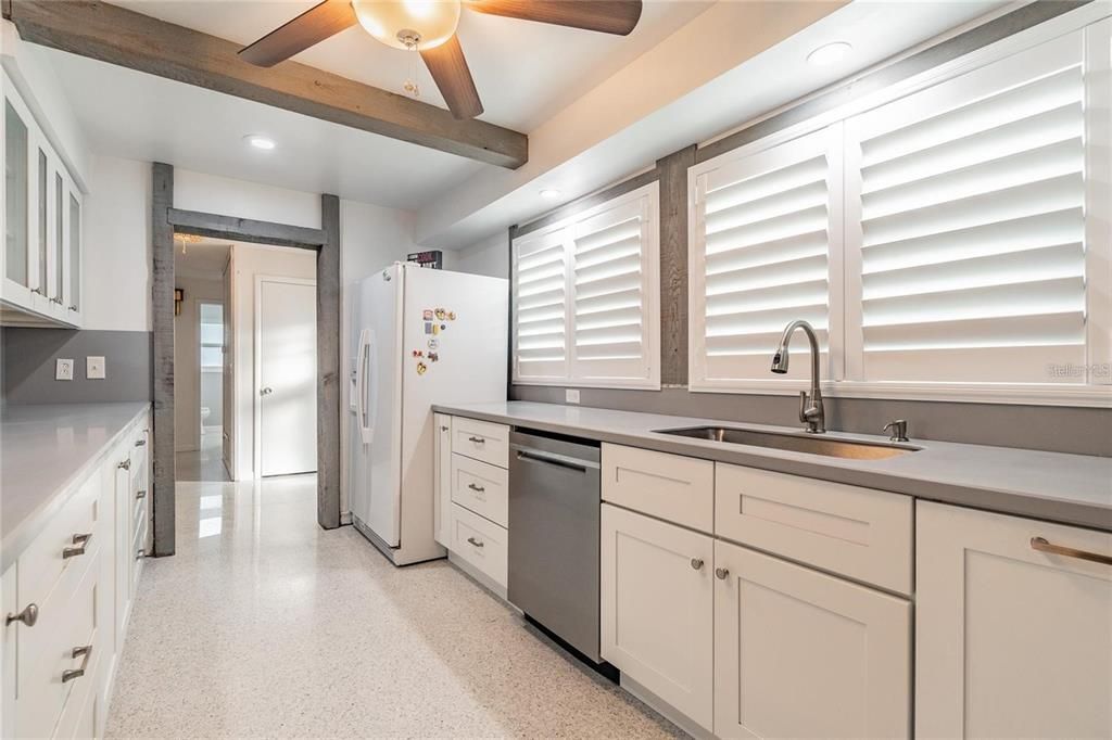 Interior, Kitchen, Recessed Lighting, Wooden Beams