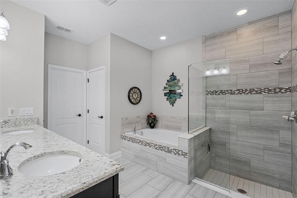 Bathroom, Dual Sink Vanities, Glass Shower, Interior, Recessed Lighting