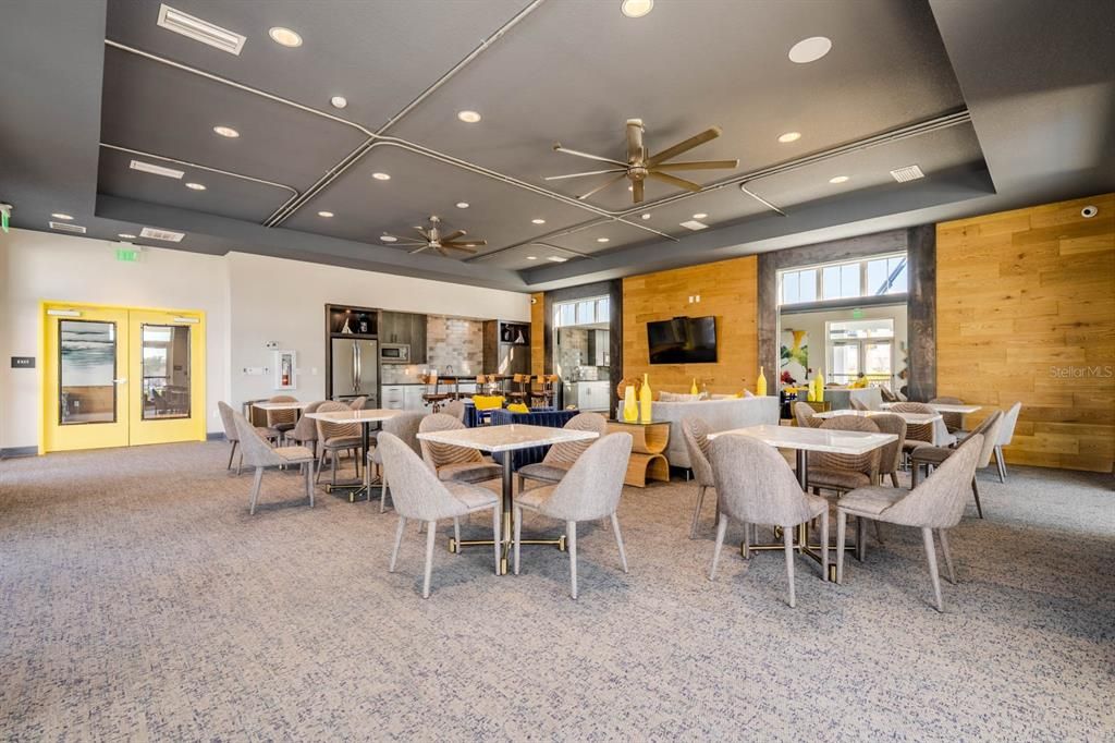 Dining room, Interior, Recessed Lighting, Wooden Walls