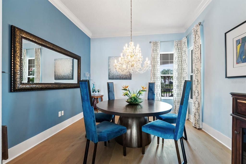 Chandelier, Dining room, Interior, Wood Texture Flooring