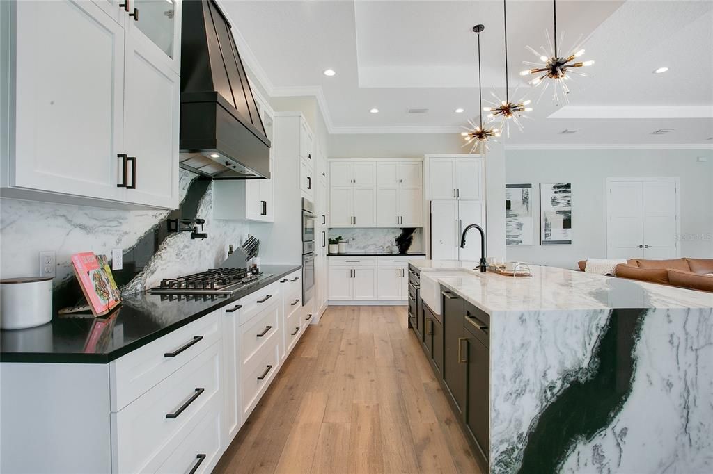 Interior, Kitchen, Pendant Lights, Recessed Lighting, Wood Texture Flooring