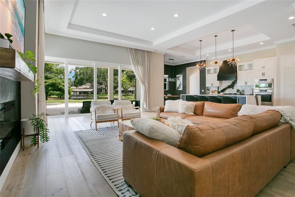 Interior, Kitchen, Living room, Pendant Lights, Recessed Lighting, Stainless Steel Appliances, Wood Texture Flooring