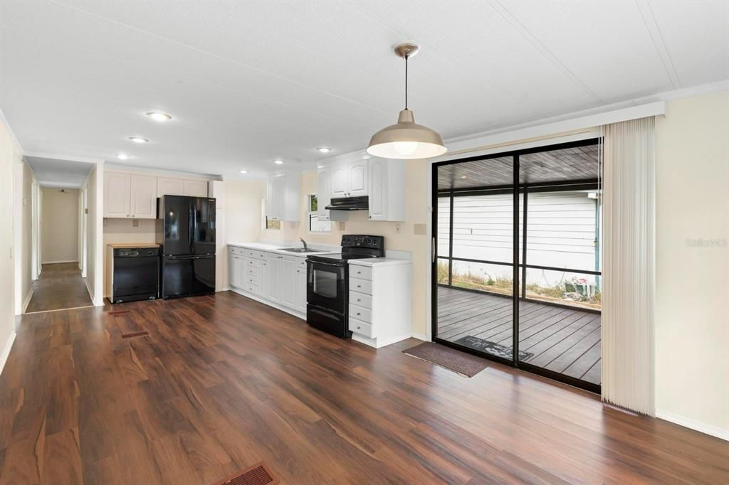 Interior, Kitchen, Pendant Lights, Recessed Lighting, Wood Texture Flooring