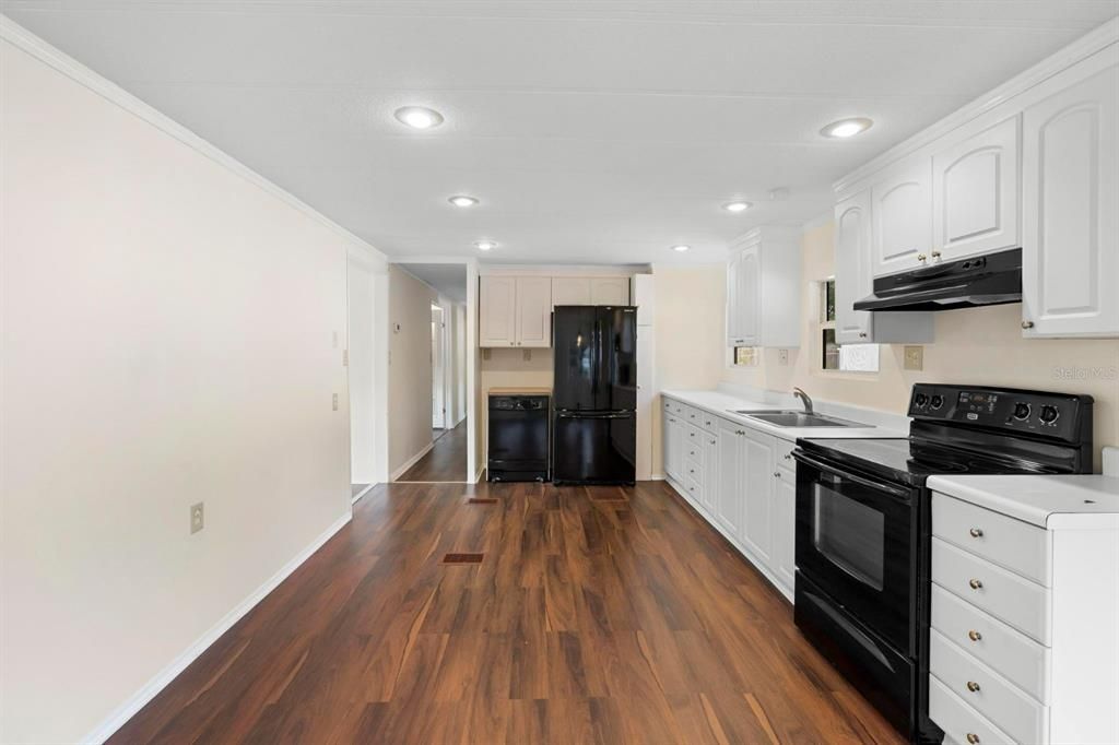 Interior, Kitchen, Recessed Lighting, Wood Texture Flooring