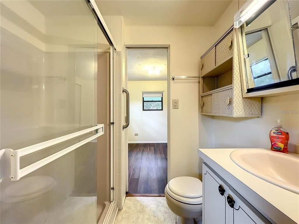 Bathroom, Glass Shower, Interior, Wood Texture Flooring