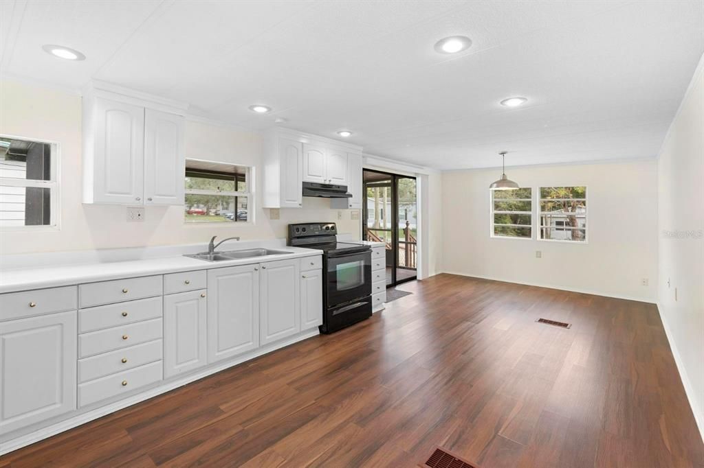 Interior, Kitchen, Pendant Lights, Recessed Lighting, Wood Texture Flooring
