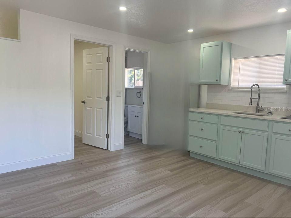 Interior, Kitchen, Recessed Lighting, Wood Texture Flooring