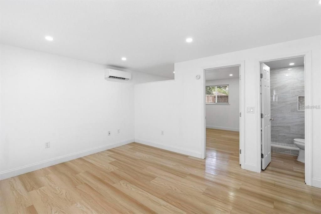 Bathroom, Empty room, Interior, Recessed Lighting, Wood Texture Flooring