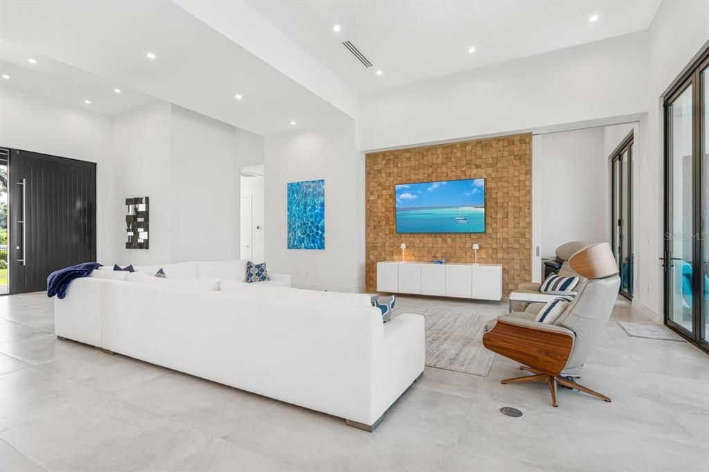 Interior, Living room, Recessed Lighting, Stone Walls
