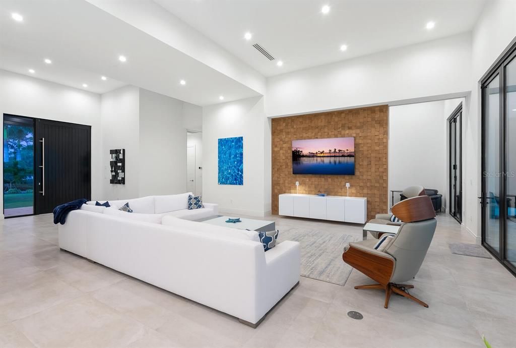 Interior, Living room, Recessed Lighting, Stone Walls