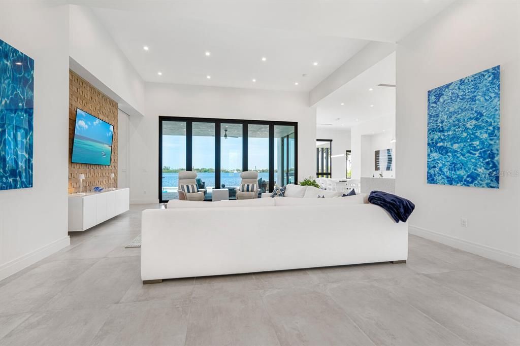 Interior, Living room, Recessed Lighting, Water, Wooden Walls
