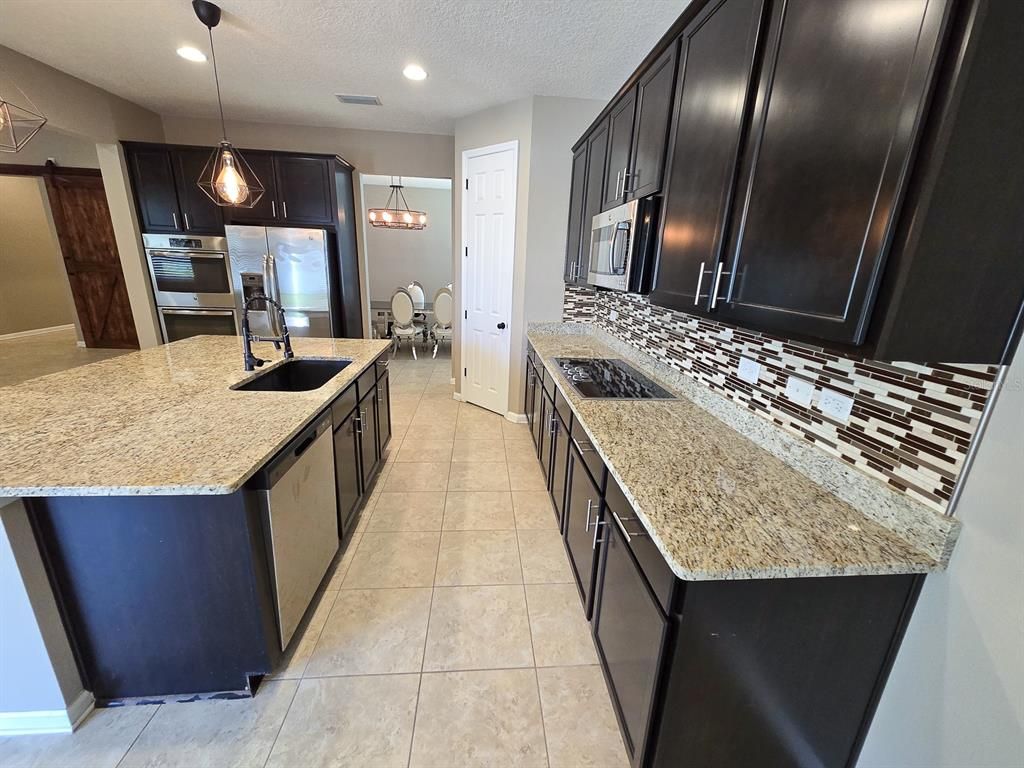 Dining room, Interior, Kitchen, Pendant Lights, Recessed Lighting, Stainless Steel Appliances