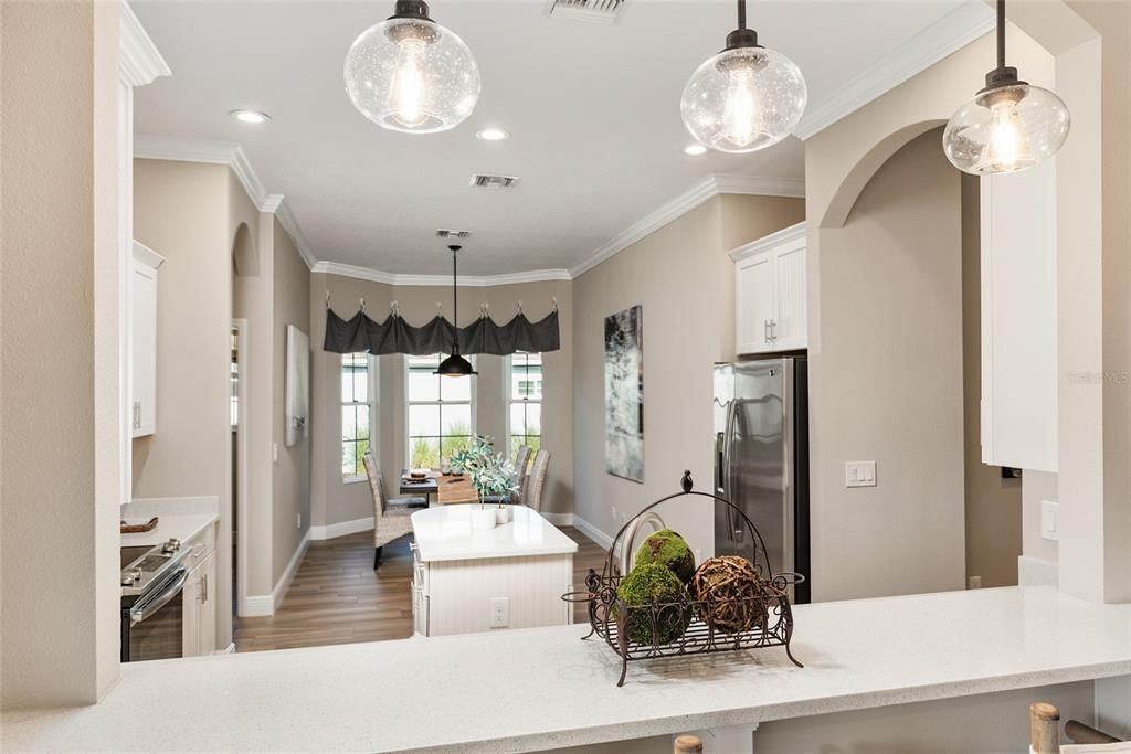Interior, Kitchen, Pendant Lights, Recessed Lighting, Wood Texture Flooring