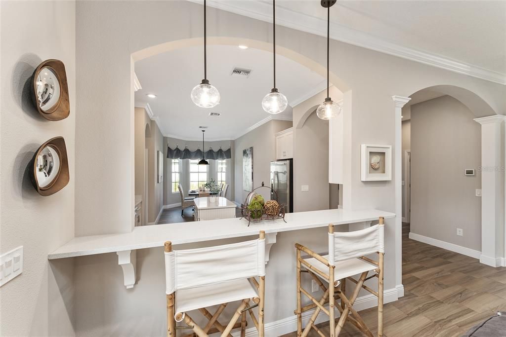 Interior, Kitchen, Pendant Lights, Recessed Lighting, Wood Texture Flooring