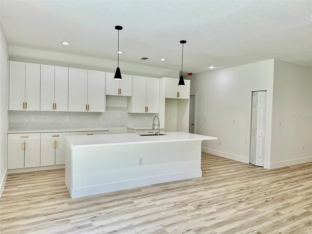 Interior, Kitchen, Pendant Lights, Recessed Lighting, Wood Texture Flooring