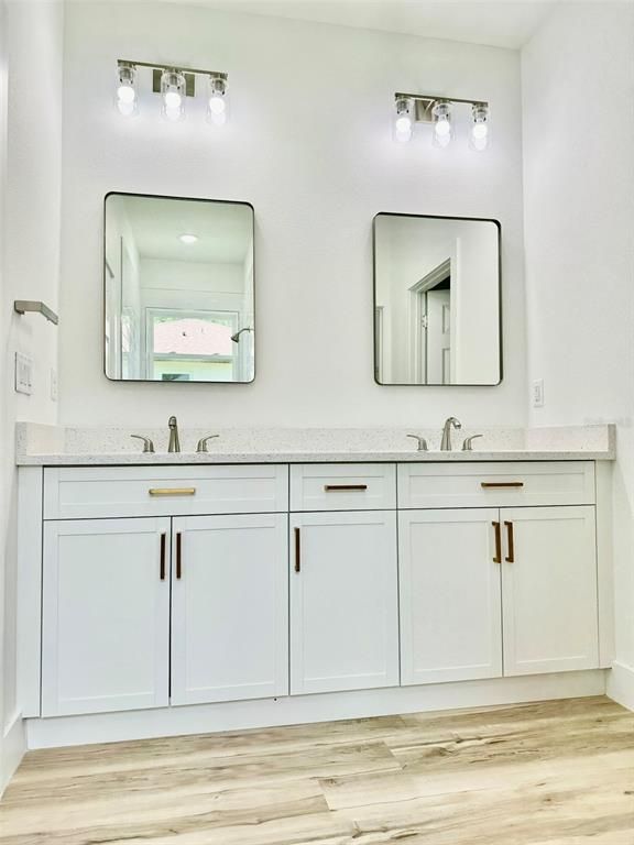 Bathroom, Dual Sink Vanities, Interior, Wood Texture Flooring