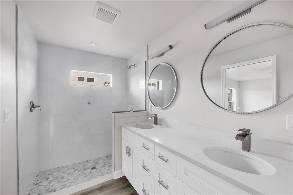 Bathroom, Dual Sink Vanities, Interior, Wood Texture Flooring