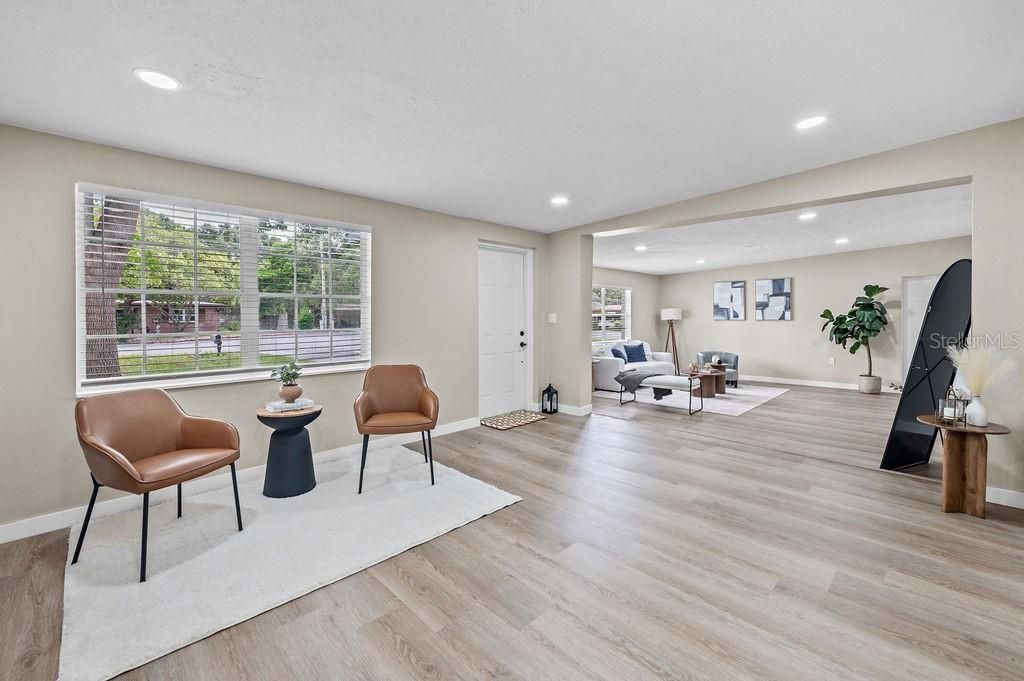 Interior, Living room, Recessed Lighting, Wood Texture Flooring