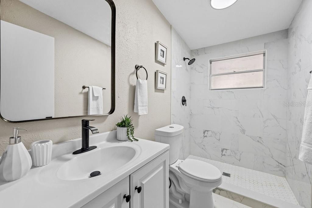 Bathroom, Interior, Marble Walls, Recessed Lighting