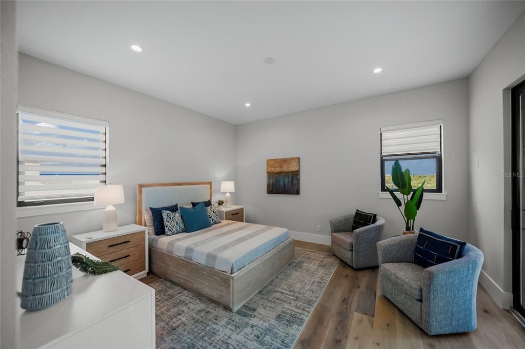 Bedroom, Interior, Recessed Lighting, Wood Texture Flooring