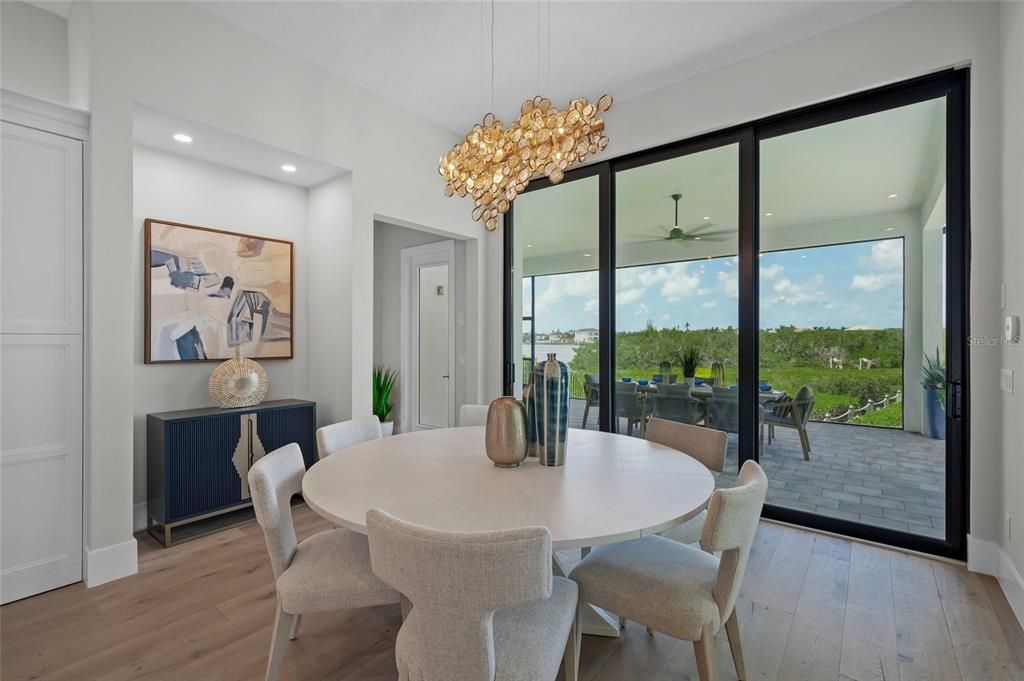Chandelier, Dining room, Interior, Pendant Lights, Recessed Lighting, Wood Texture Flooring