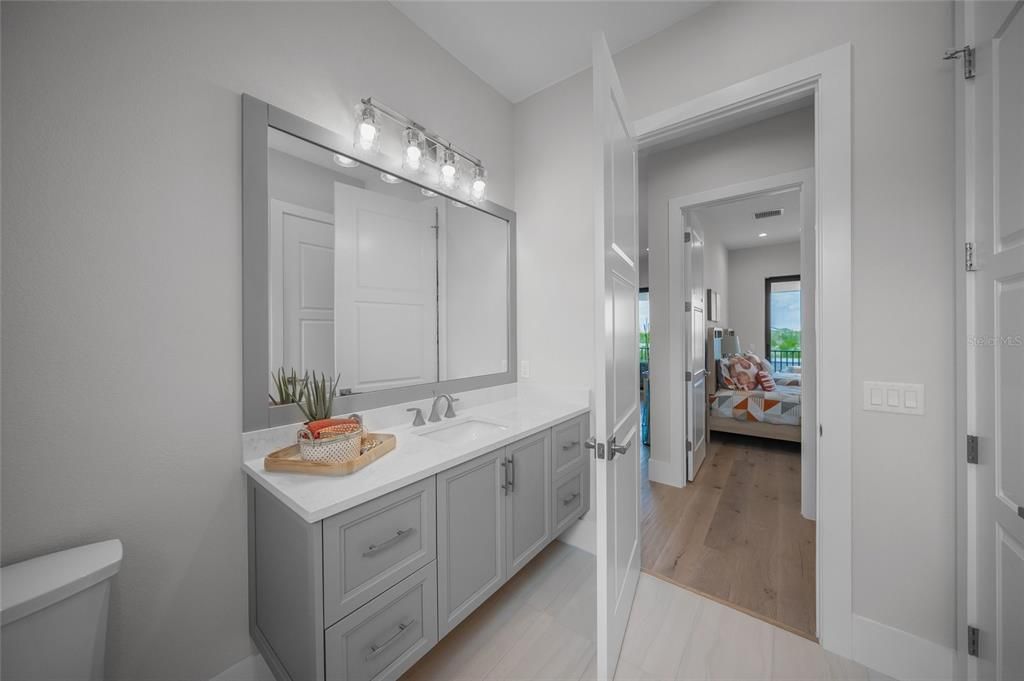 Bathroom, Interior, Recessed Lighting, Wood Texture Flooring