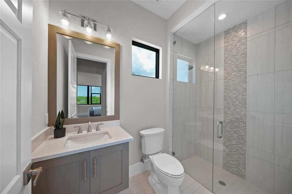 Bathroom, Glass Shower, Interior, Recessed Lighting