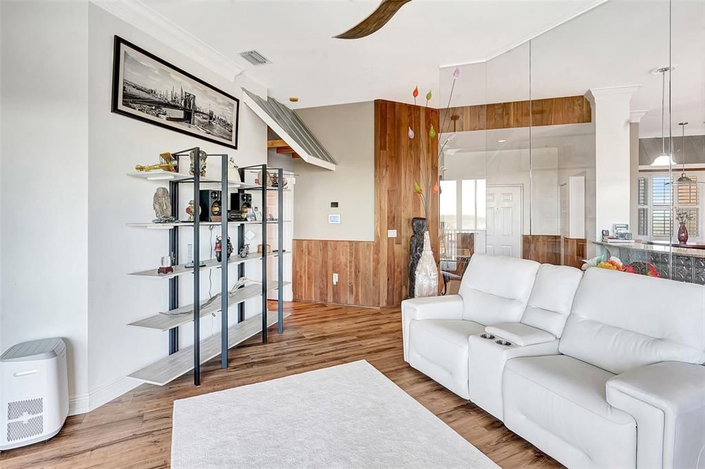 Interior, Living room, Pendant Lights, Wood Texture Flooring