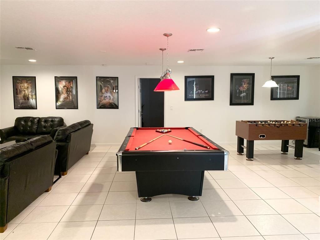 Billiard Table, Game Room, Interior, Pendant Lights, Recessed Lighting