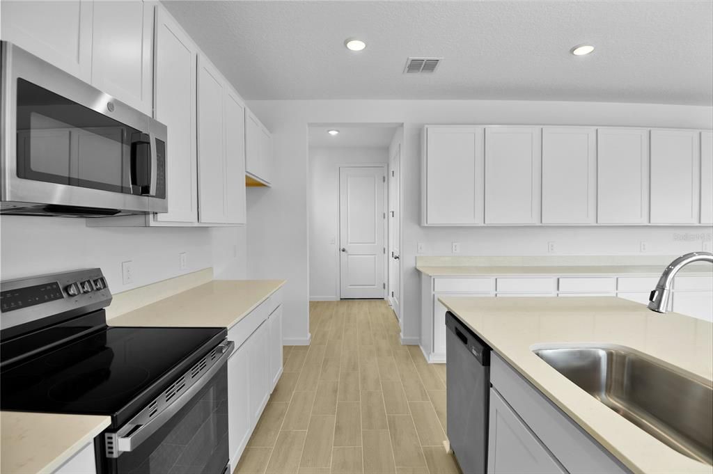 Interior, Kitchen, Recessed Lighting, Wood Texture Flooring