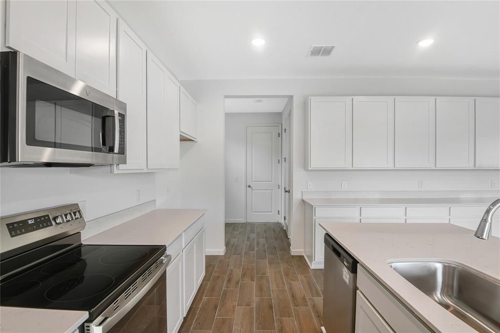 Interior, Kitchen, Recessed Lighting, Wood Texture Flooring